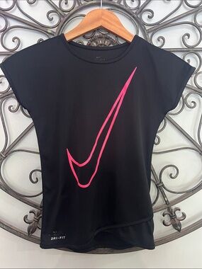 Nike Black Short Sleeve Tee with Neon Pink glitter Swoosh